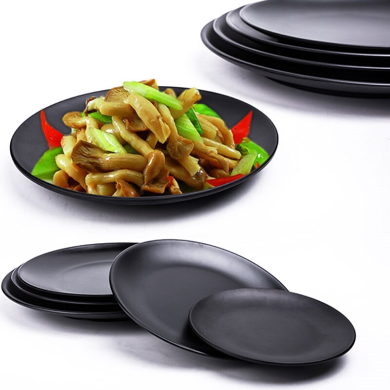 Melamine Schaaltje Zwarte Ronde Sushi Spaghetti Steak Salade Container Pot Winkel Japanse Keuken BBQ Keuken 1 st