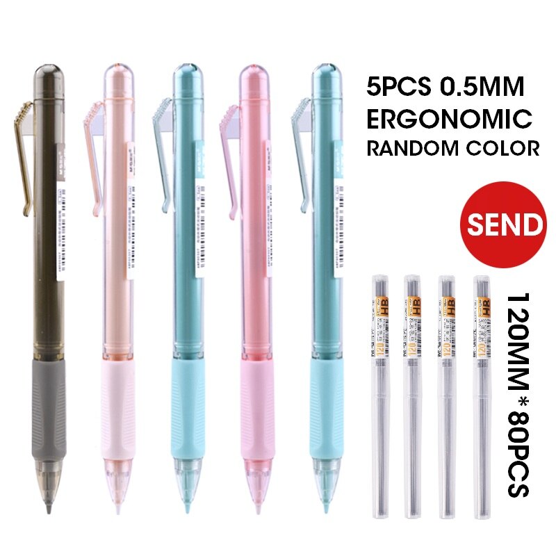 Andstal Fully Automatic Mechanical Pencil "NO NEED TO PUSH BUTTON" 0.5mm 0.7mm M&amp;G Plastic Auto Pencils Cute Kawaii For School: 0.5mm Ergonomic 5pcs