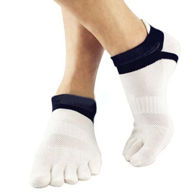 1 paar sportsokken heren dames comfortabele dunne vijfvingerige sokken sectie korte splits mesh stiksels kleur katoenen sokken: Wit