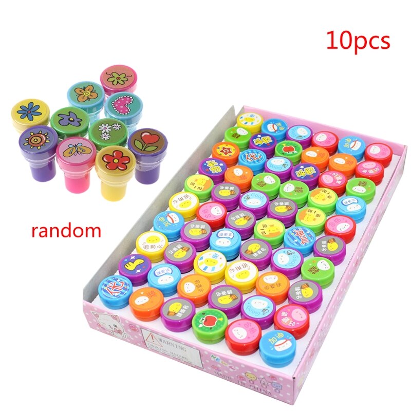 10Pcs Kid Fun Cartoon Self Inking Rubber Stamps Scrapbooking Cute School Craft 40JC