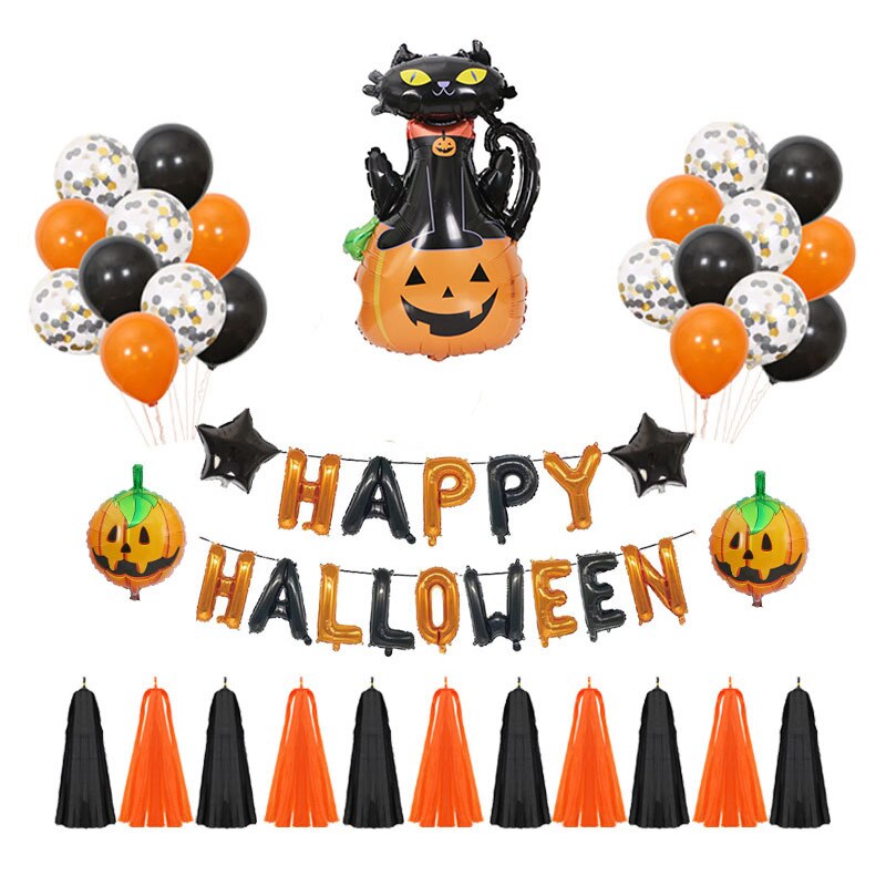 Halloween Party Letters Aluminium Ballon Set Halloween Decoratie voor Thuis Pompoen Folie Ballonnen Halloween Party Benodigdheden: Classic set 2