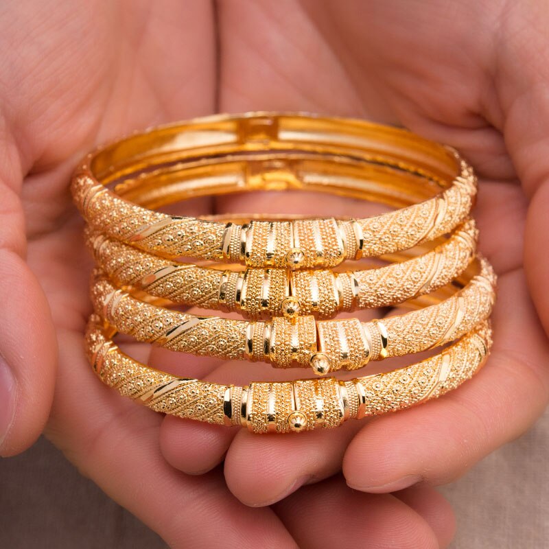 4 unids/lote 24K Dubái Crown Cuff Color oro brazalete pulsera de puede abrir mujeres hombre joyería cobre gran anillo brazalete joyería