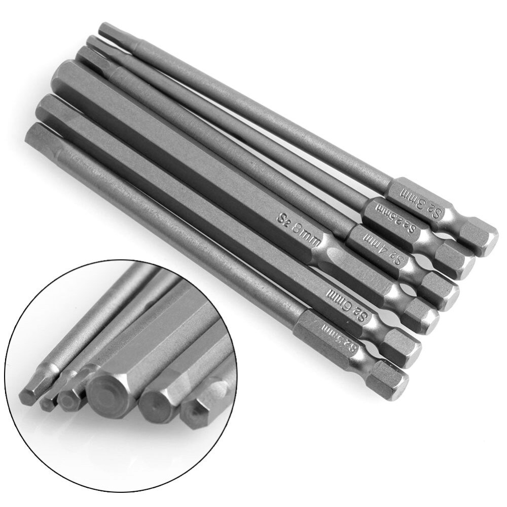 6Pcs/Set T2.5-T8 100mm Magnetic Torx Screwdriver Bits 1/4" Hex Shank