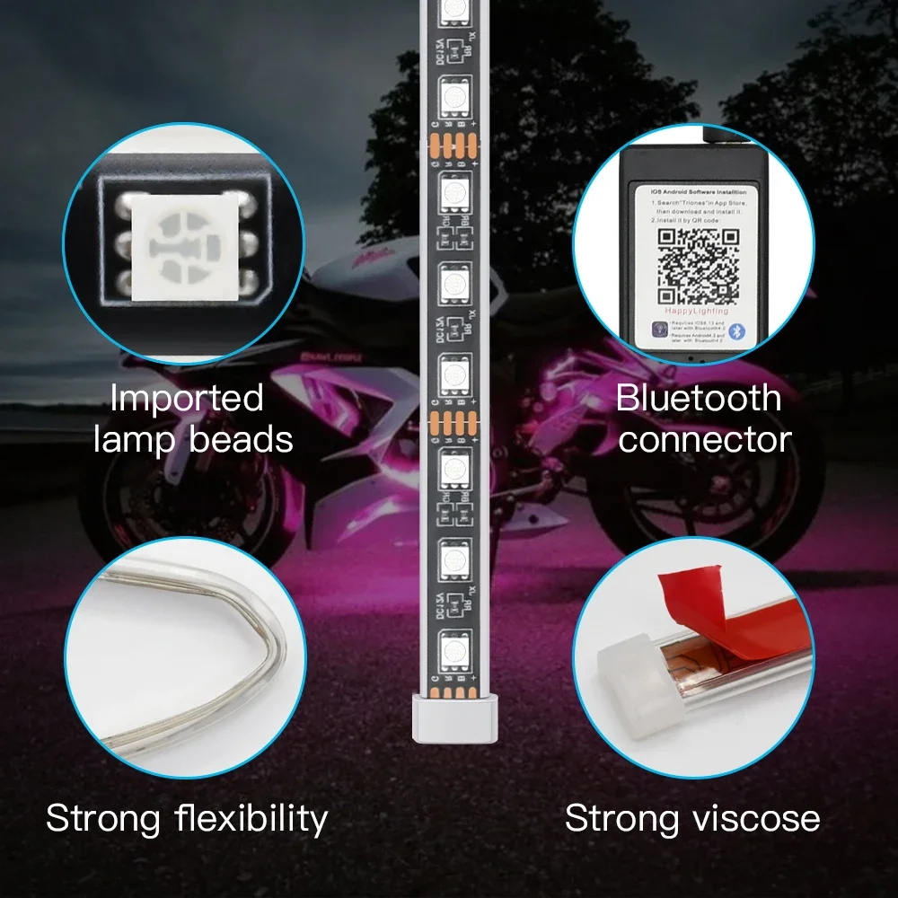6 in 1 Led Underglow Lights for Motorcycle Glowing Accessories Decorative Lighting RGB Neon Flexible Strip APP Control Backlight