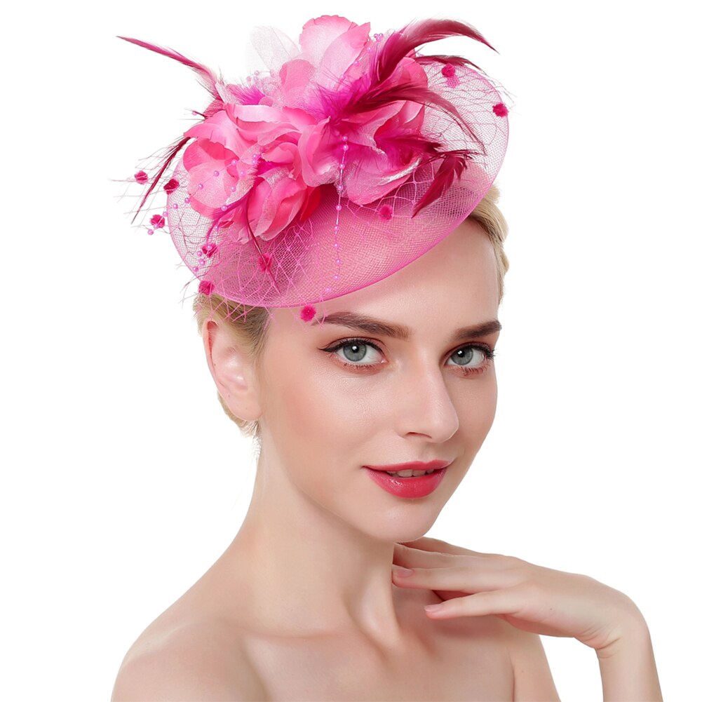 Cintas de malla con flores para mujer, tocado de plumas, sombrero, sombreros, diadema con pinza para el cabello, para la cabeza, cóctel, de té para niña