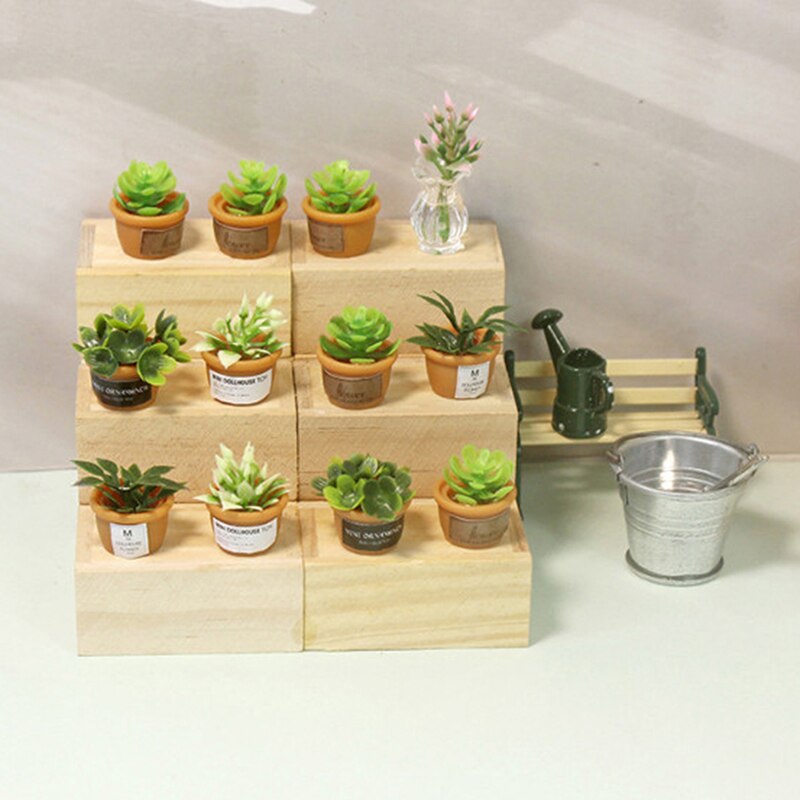 4Pcs Schattige Mini Ronde Plastic Planten Poppenhuis Miniatuur Groen Mini Ingemaakte Voor Groene Plant In Pot