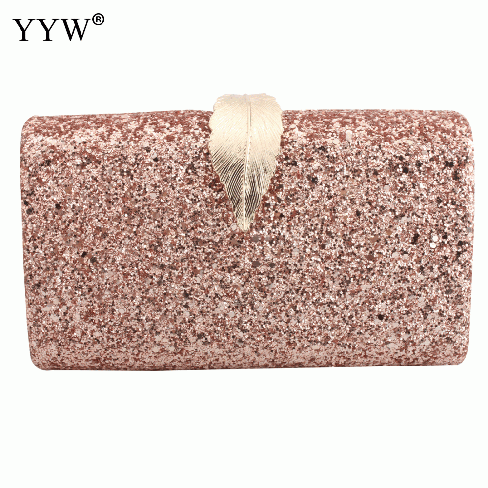 Paljett crossbody bag for kvinner kveld clutch vesker kvinnelige mini party clutches veske med kjede rektangel skulderveske: Rosa