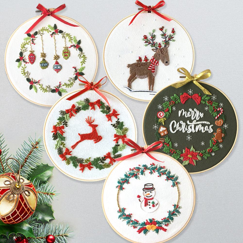 Diy Christmas Embroidery for Beginners Adults Cross Stitch Patterns Starter Kits with Embroidery Hoop