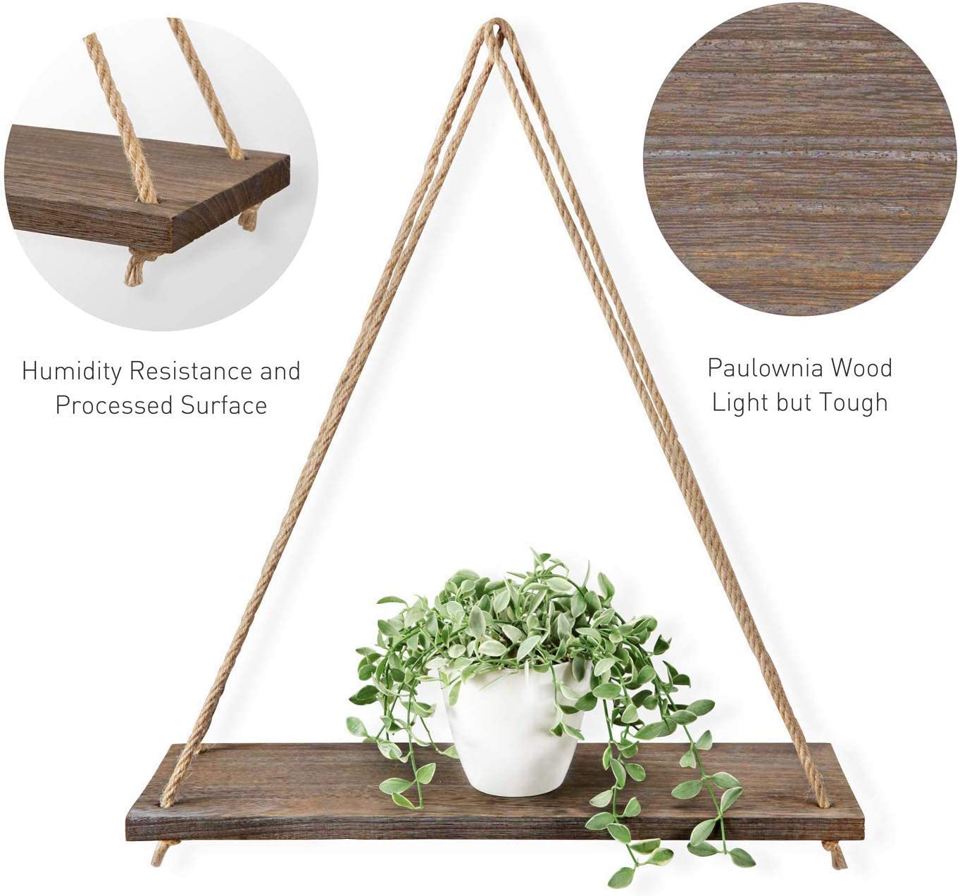 Træ væg hængende hylde swing hængende reb vægmonterede flydende hylder plante blomsterpotte træ rack indendørs udendørs dekoration