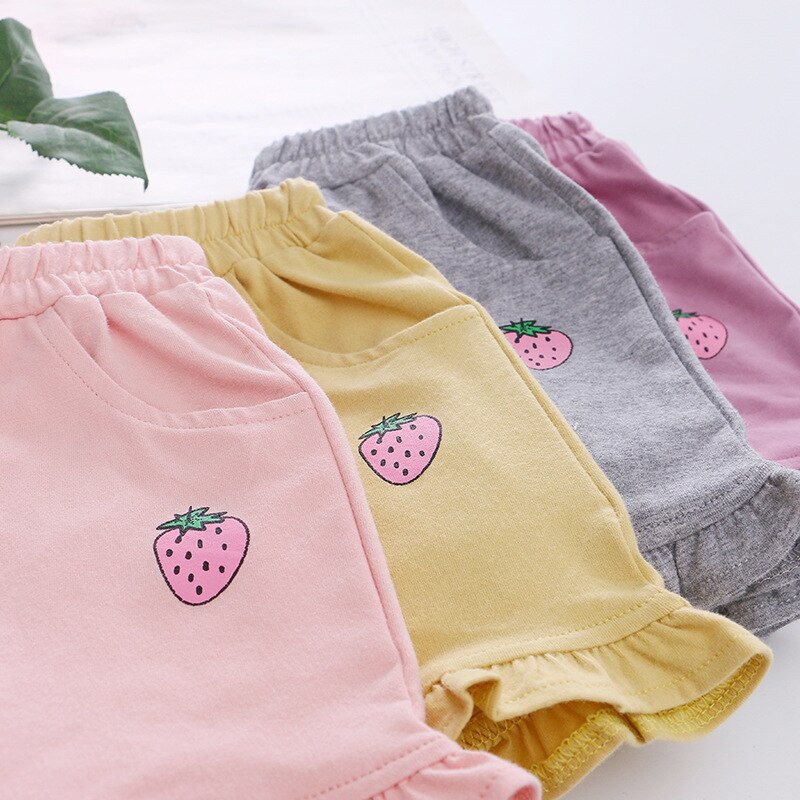 Toddler Baby Girls Shorts Cotton Strawberry Print Girl Short Summer Casual Kids Bloomer Outfit Cute Lace Pants 1-4Y