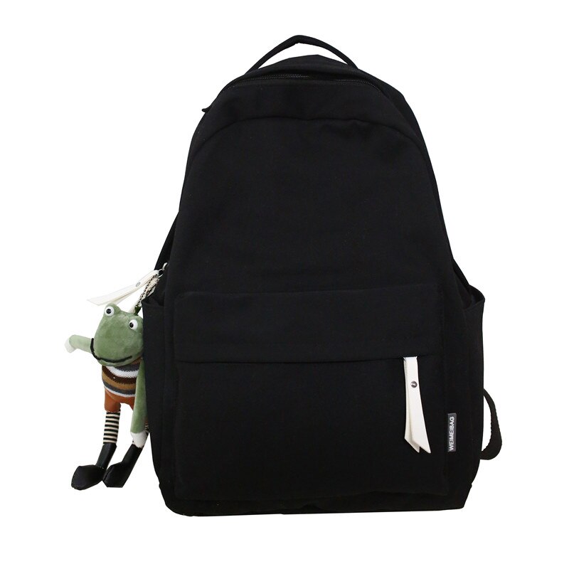 JULYCCINO Neue Einfarbig Rucksack Frauen Wasserdichte Nylon Nette Schule Tasche Schulter Student Tasche Teenager Mädchen College Rucksack: black / With pendant bear