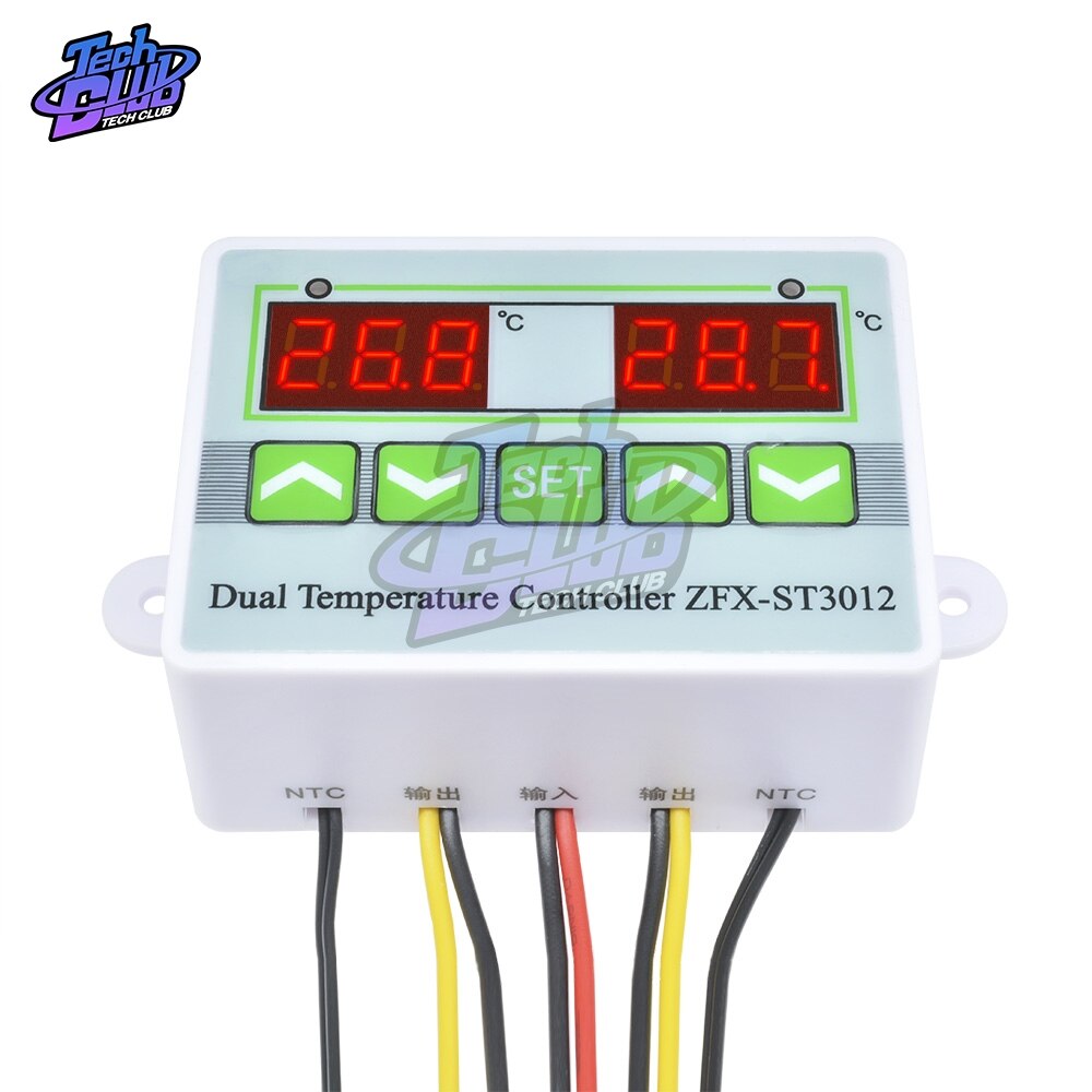 Termostato Digital LED ST3012, controlador de temperatura con pantalla Dual 10A, termómetro DC 12 24 220 V, Control térmico con Sensor NTC: AC 110V 220V Red Red