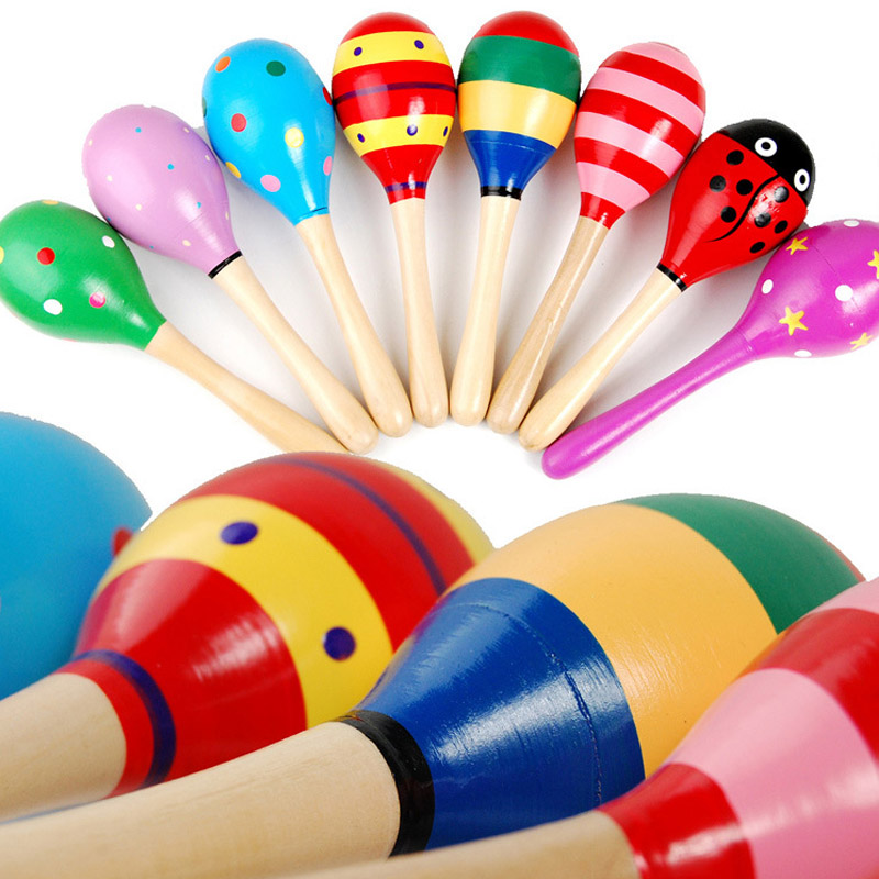 1 PC Bunte Kinder Holz Maracas Ball Rassel Spielzeug Sand Hammer Rassel Lernen Musical Instrument Percussion Rattle Shaker für Bab