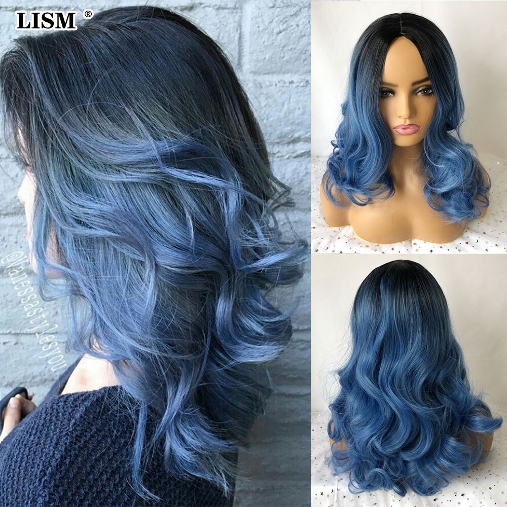 Women Synthetic Wig Cosplay Pelucas De Mujer Perruque Naturelle Peruka Natural Blue Wigs Peruki Damskie Naturalne Pruiken: N