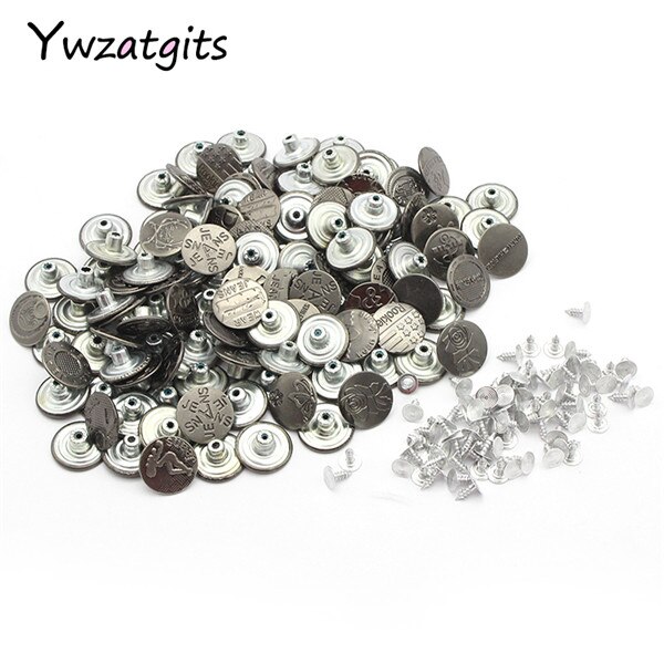 Ywzatgits 20 Set/partij Metalen Knoppen Gemengde Stijlen Metalen Schacht Voor Jeans Fasterners Diy Naaien Kleding Accessoires YG1319: Silver