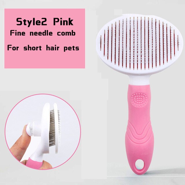 Pet Hair Remover Cat Dog Hair Removal Comb Cat Brush Grooming Toll Automatic Hair Brush Trimmer Self-Cleaning Pet-supplies: Style2 Pink