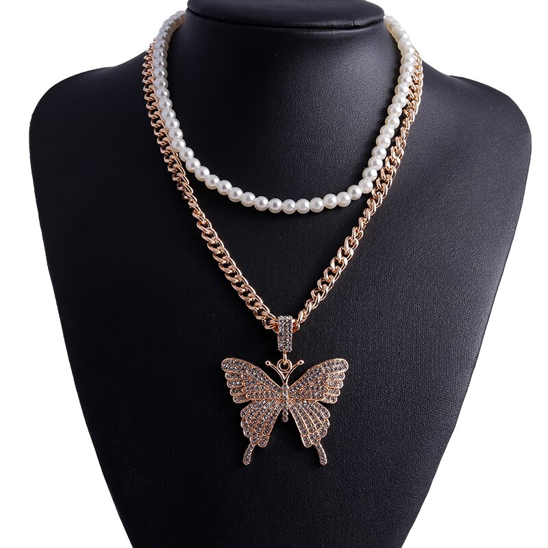 Luxuriöse Kristall Multilayer Schmetterling Halsketten für Frauen Nette Perle Choker Halsketten Anhänger Mädchen Schmuck Geburtstag: Style 6