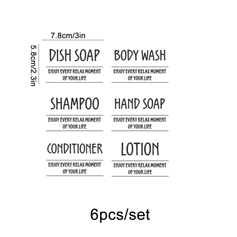 6 stk etiketter klistermærker til sæbedispenser flasker lotion shampoo balsam fortrykte klistermærker køkken badeværelse etiketter: Hvid