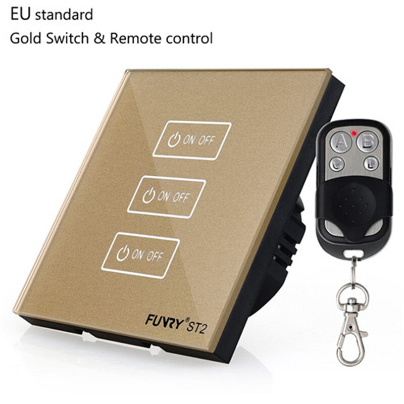 Original Funry ST2 3Gang EU Standard Touch Switch Lighting Luxury Tempered Glass Panel 170-240V 7-200W/gang 86*86*36mm: gold switch remote