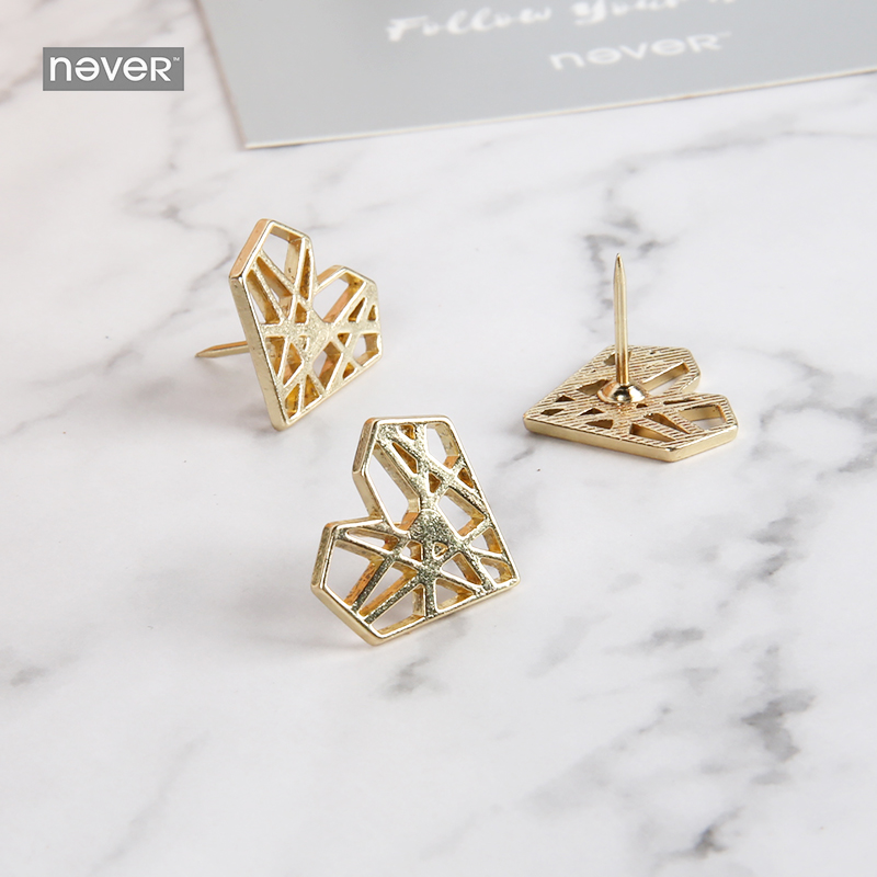 Metal Love heart Pin Board Cork Map Flag Push Pins gold Pin for office