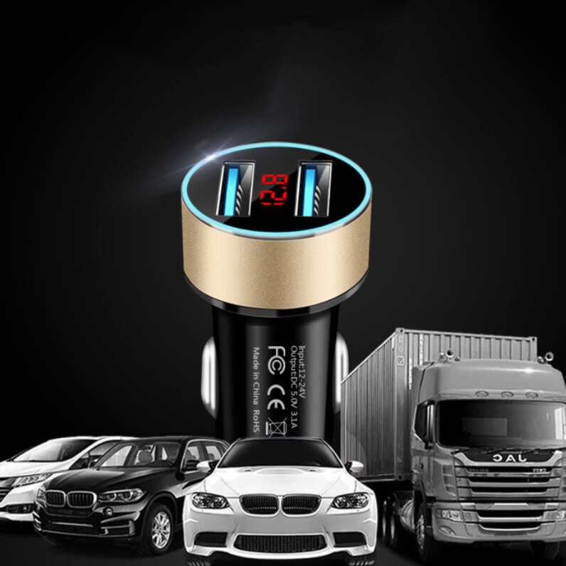 Enchufe de mechero para coche con USB Dual de 3,1a, 12-24V, adaptador rápido con estilo para coche, cargador de coche, alimentación de 2 puertos con pantalla LCD