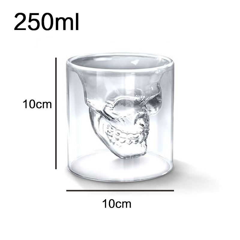 4 Sizess Skull Cup Shot Glass Transparent Cup Crystal Skull Head Glass Cup for Whiskey Wine Vodka Bar Club Beer Wine Glass: 250ml