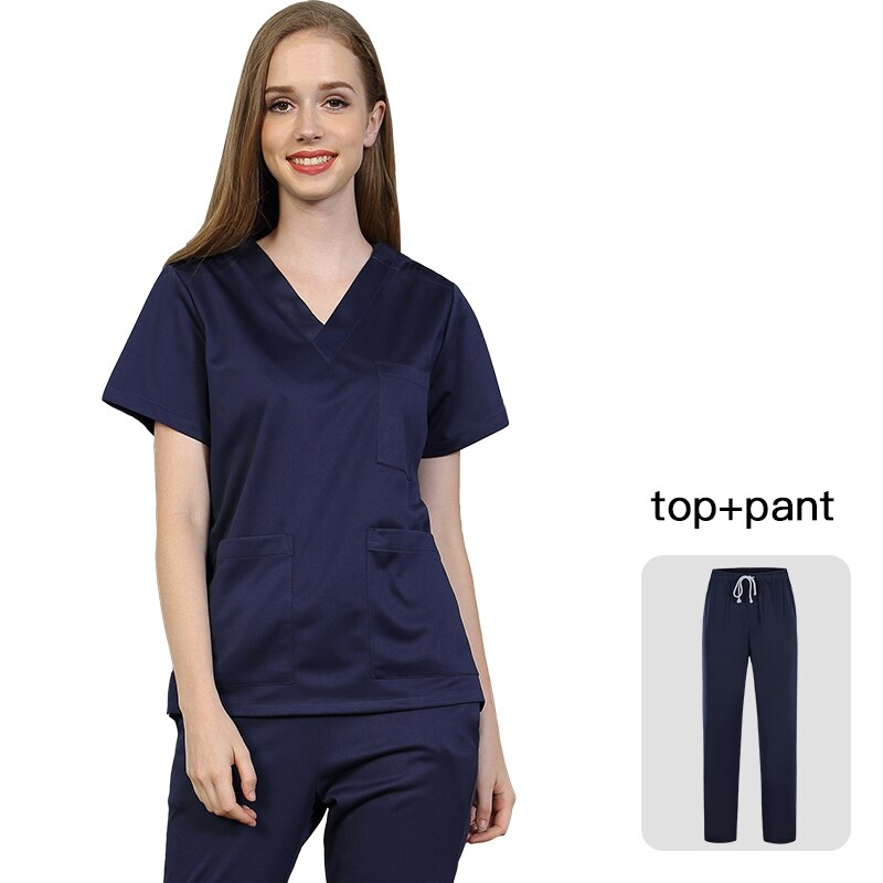 Uniforme de spa courtes manches, vêtements de travail pour animaux de compagnie, haut + pantalon respirant, uniformes de travail,: Navy blue / M
