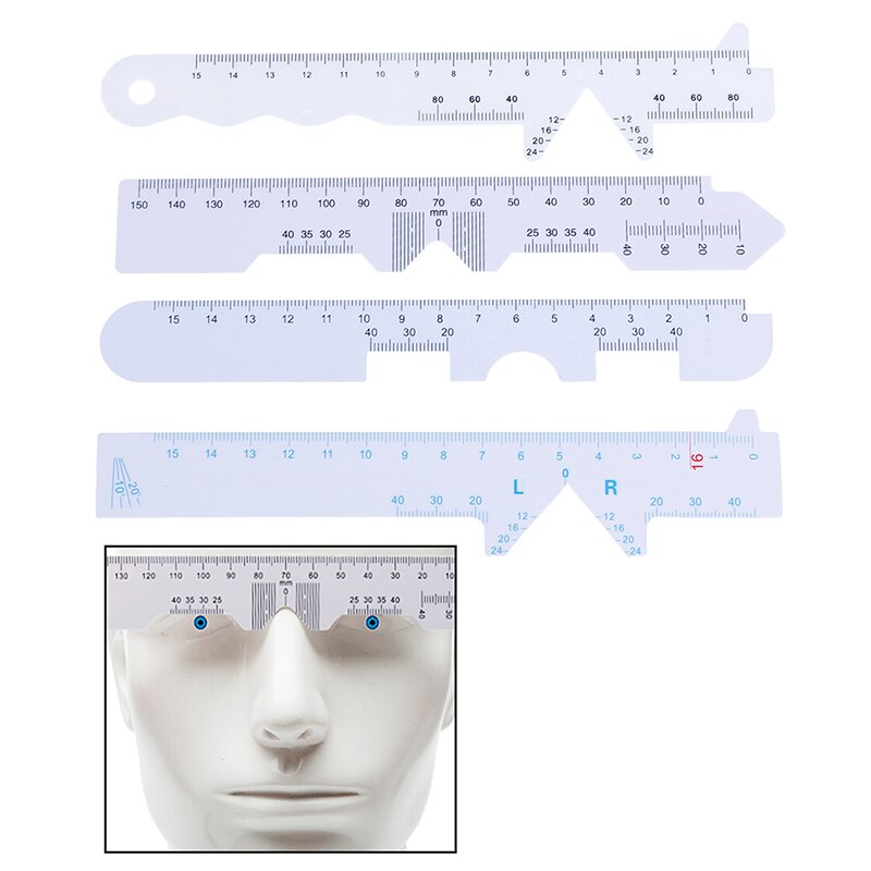 4 stk/sæt hvid plastøje ligekant pd lineal pupilafstandslinealer 4 typer