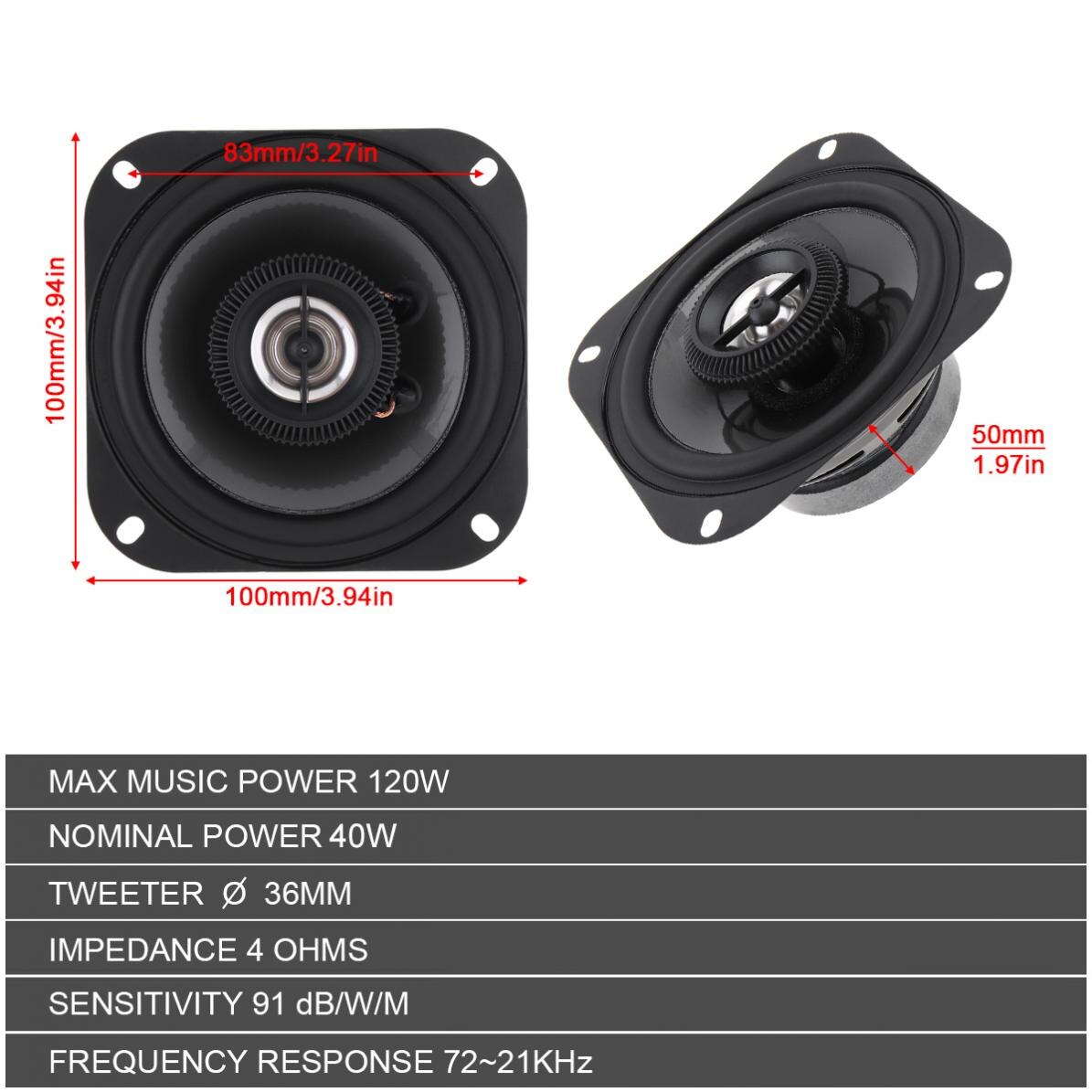 Coaxial Speakers 2pcs 4 Inch 120W 2 Way Universal Car Coaxial Speakers Audio Stereo Full Range Frequency for Car Audio System