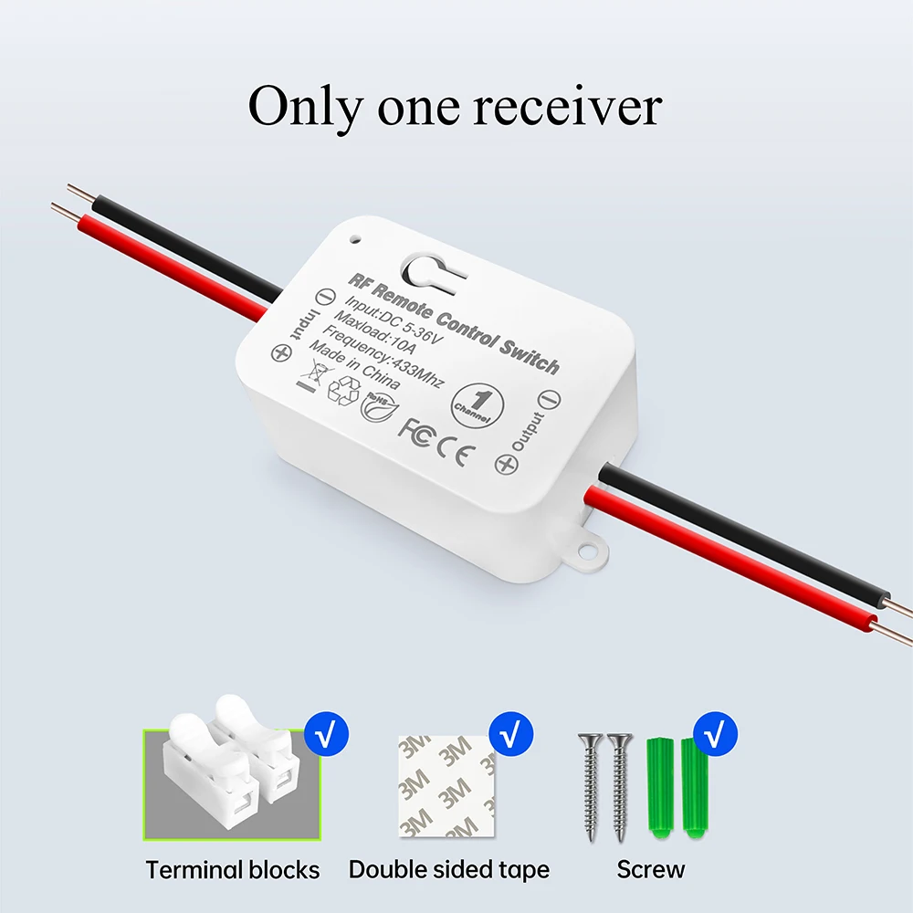 Interruptor de Control remoto inalámbrico, Mini receptor de relé RF, transmisor de 50m para bombas, ventilador de luz LED, 433Mhz, CC 6V, 12V, 24V, 30V, 36V, 10A: YELLOW