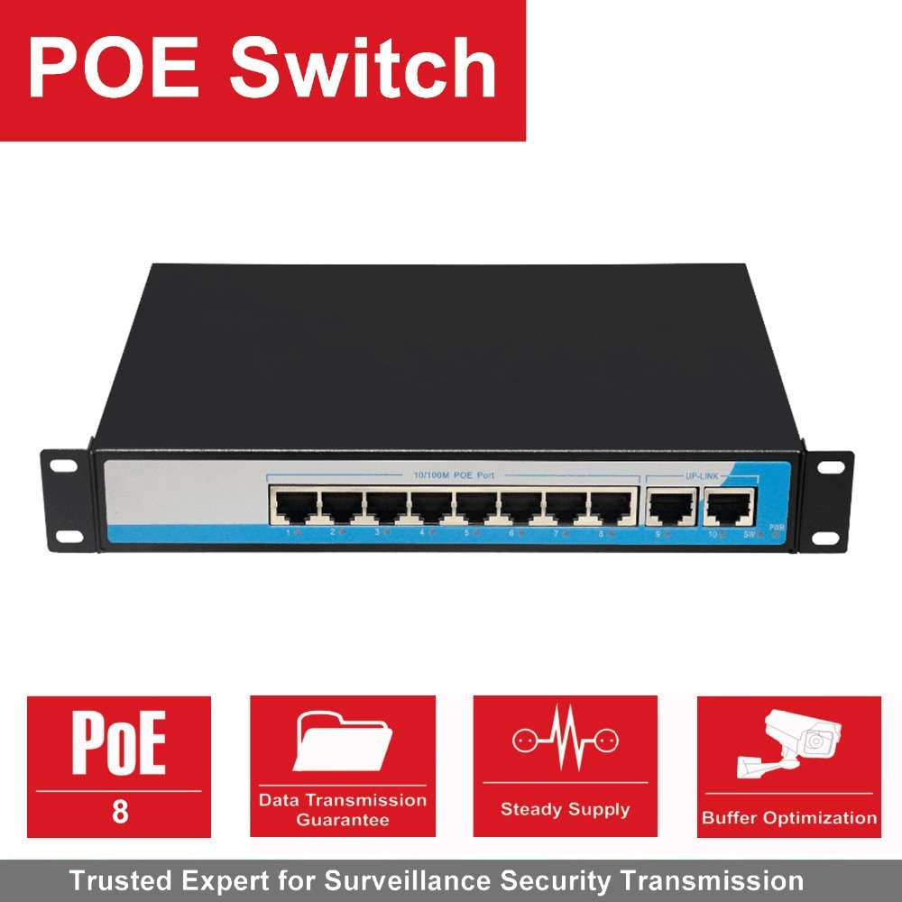 8 Port 100Mbps IEEE802.3af Poe Switch/Injector Power Over Ethernet Netwerk Switch Voor Ip Camera Voip Telefoon Ap apparaten 2 Up-Link