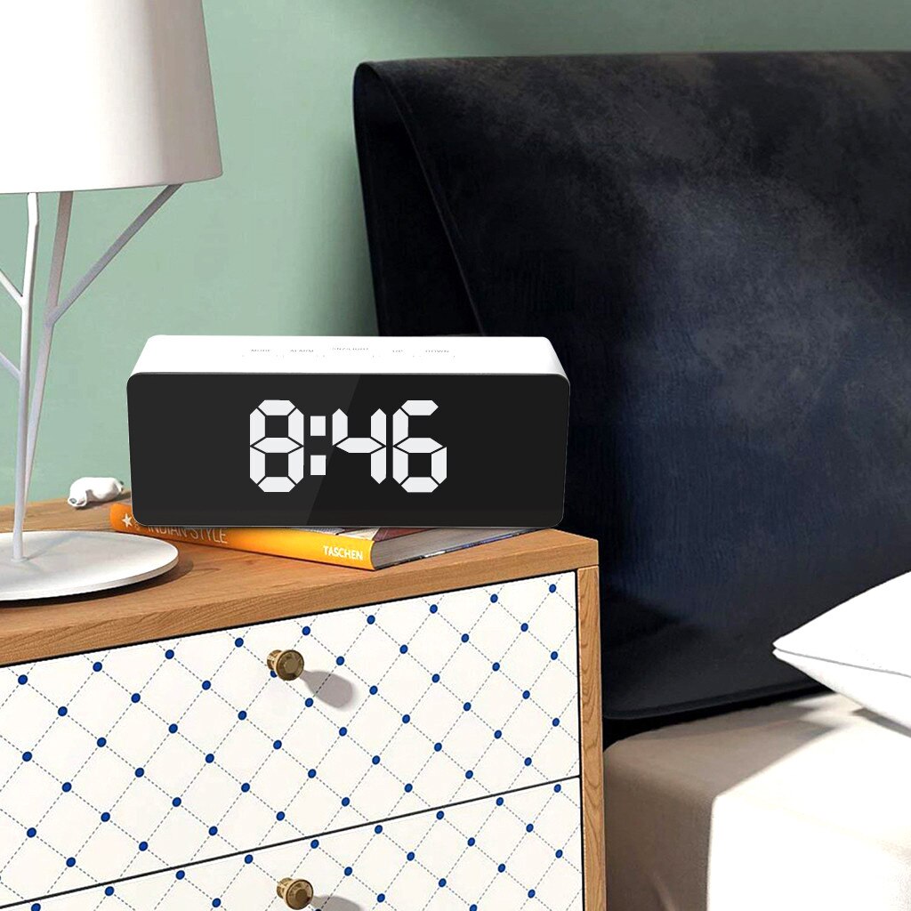 C LED Digital Clock Mirror Alarm desk bedside Clock Night Light Thermometer Display Lamp clock Bedroom decor Silent FN0