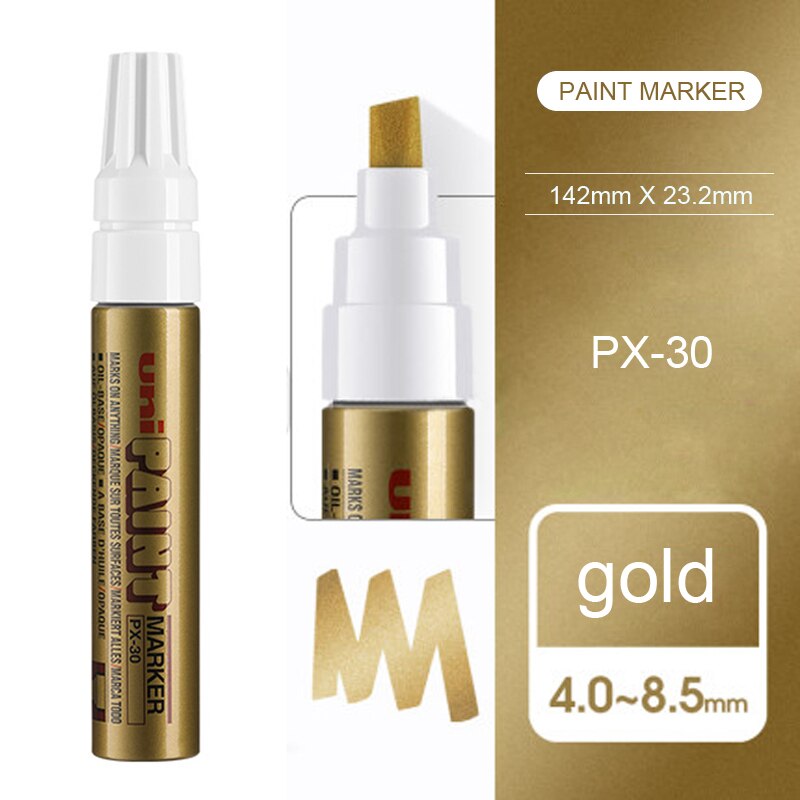 1pcs Japan UNI PX-30 Paint Pen Thick Word Wide Touch Up Pen Notes Industrial Pen Oblique Head Thick Oily Pen Permanent Marker: Gold