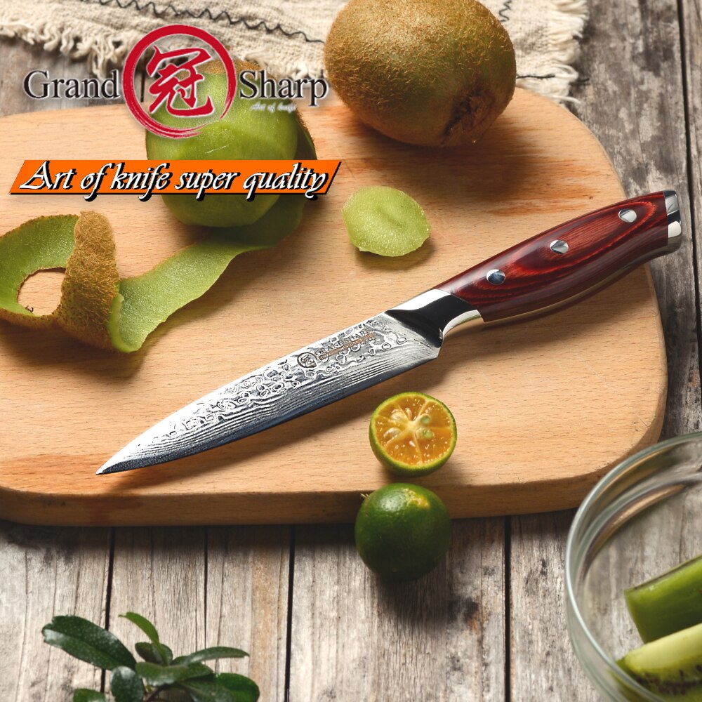 3 Stuk Koksmes Set Japanse Keukenmessen Santoku Utility Koken Butcher Gereedschap 67 Lagen Damascus Staal Rood Hout handvat