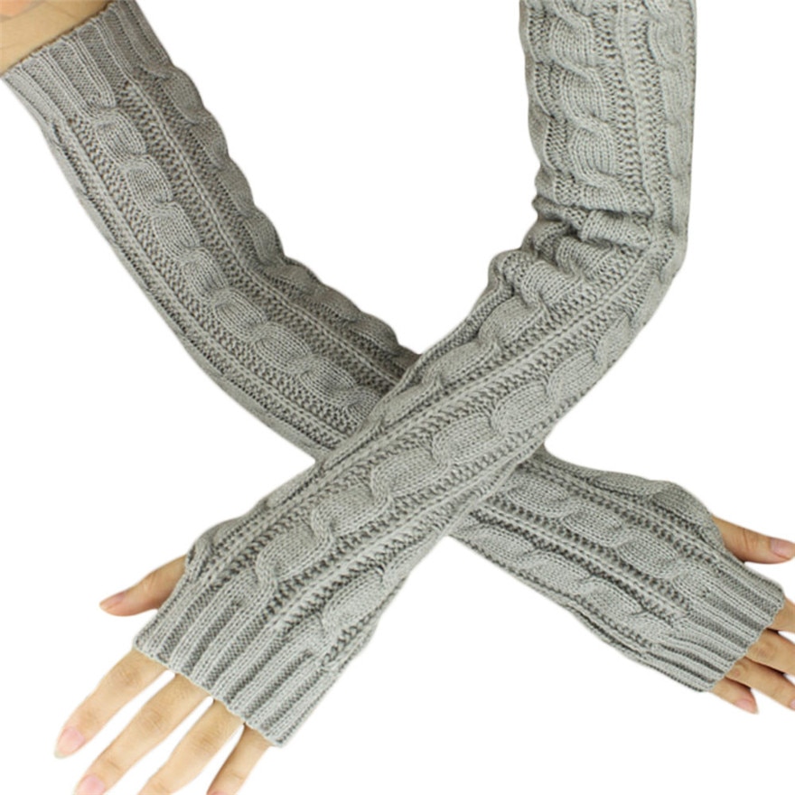 Kvindelige lange handsker uden fingre vinter håndled arm varmere strikket lange fingerløse handsker vante