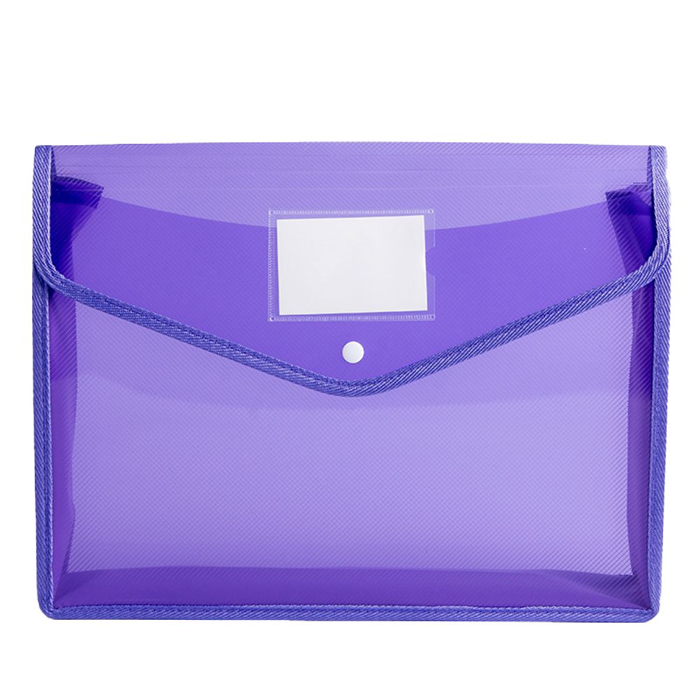 Plastic Waterproof File Envelopes with Label Pocket Snap Button School Home Work Office Organization filing folders: purple