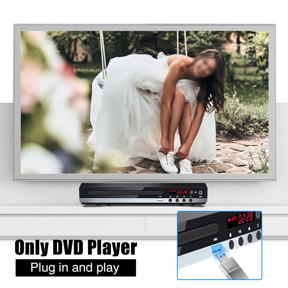 VCD CD Home Portable Metal US Plug Karaoke Multi Format USB HDMI DVD Player MIC Input With Cable Remote Control For TV
