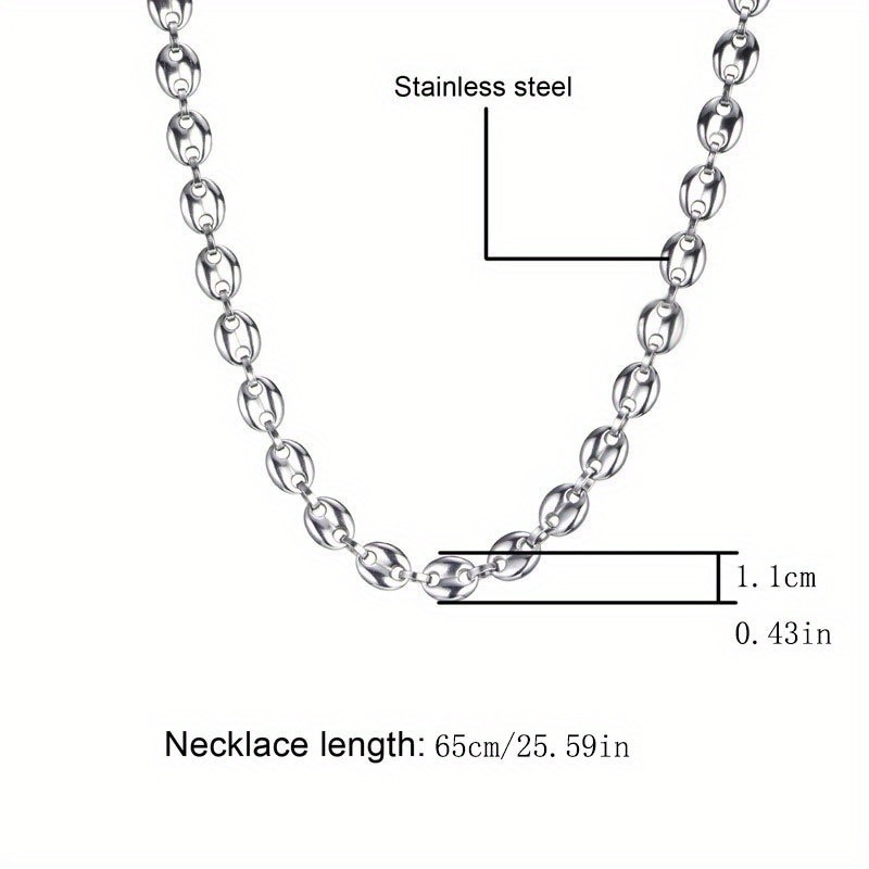 Collar de cadena de eslabones de granos de café, cadena trenzada de acero inoxidable para hombres y mujeres, collar minimalista de rapero de hip hop, cadena de granos de café
