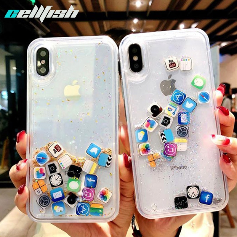 Funda para teléfono con icono de aplicación bonita para iPhone Xs Max XR 10 funda brillante con estrella para Coque iPhone 7 Plus iPhone7 8 8Plus 6s