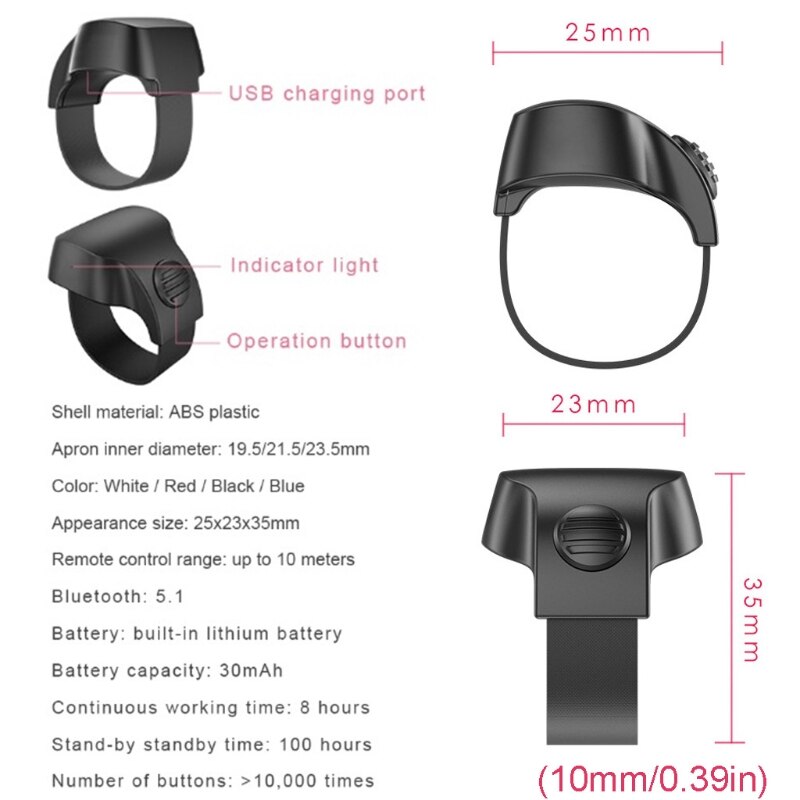 Phone Selfie Shutter Ring Mobile Phone Camera Shutter Indoor Outdoor Bluetooth Remote Control Taking Photo Smart Ring