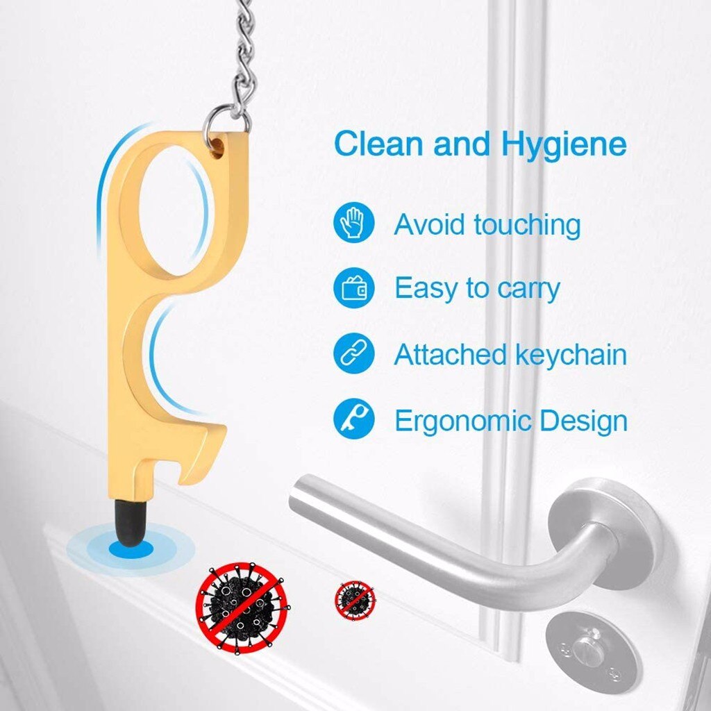 Door Opener Brass Anti-Contact Safety Protection Isolation Bottle Opener Contactless Safety Door Opener Door Handle Key Grip 4PC