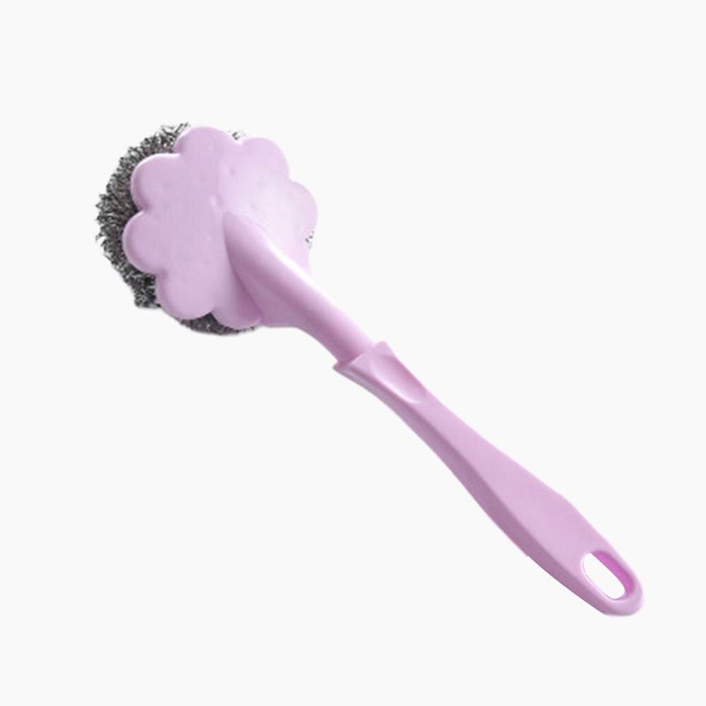Lange Steel Bal Borstel Spons Afwassen Kom Schotel Pot Borstel Voor Afwassen Keuken Wc Badkamer Wassen Schoonmaken Tool: Pink