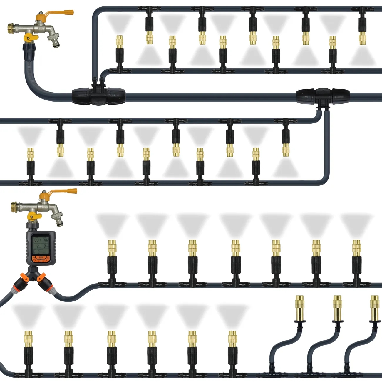 5M-50M Garden Misting Cooling System 1/4'' Drip Irrigation Outdoor Watering Brass Atomizer Nozzles 4/7mm Hose Greenhouse Parasol