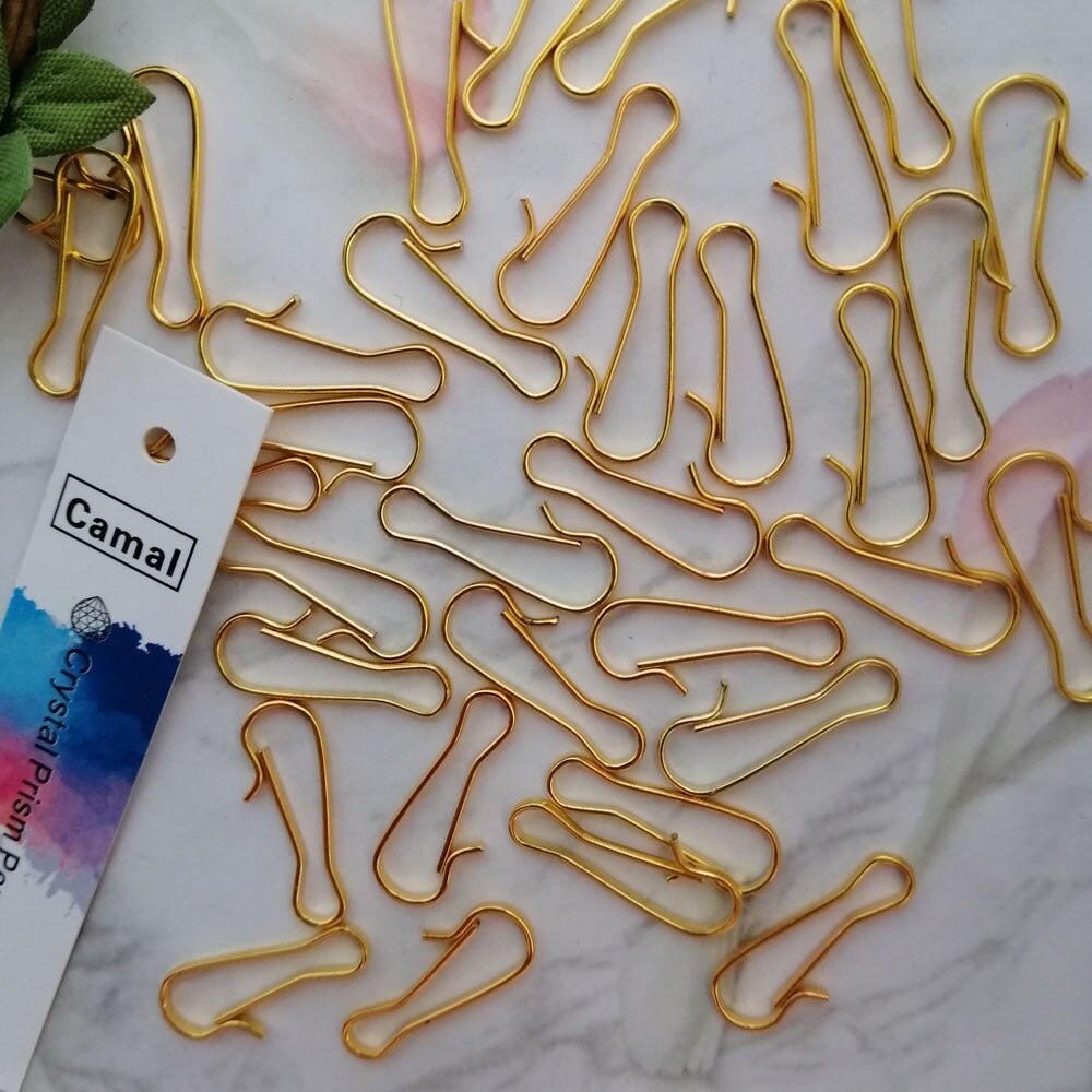 Camal 100 stuks 20mm gouden metalen haken met kromme kristallen kroonluchter connector pin hangende hanger metalen gesp tuin zonnevanger onderdeel
