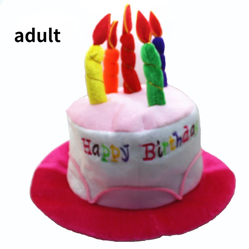 Pluche Happy Taart Hoed Voor Mannen Vrouwen Volwassen Kind Size Kostuum Partij Kleding Decoratie Cosplay Verjaardag: WHITE