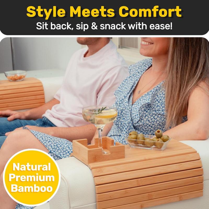 Bandeja para brazo de sofá, bandeja de madera para taza de sofá, Clip para brazo en mesa auxiliar, posavasos antideslizante para bebidas, organizador para el hogar para bebidas y aperitivos