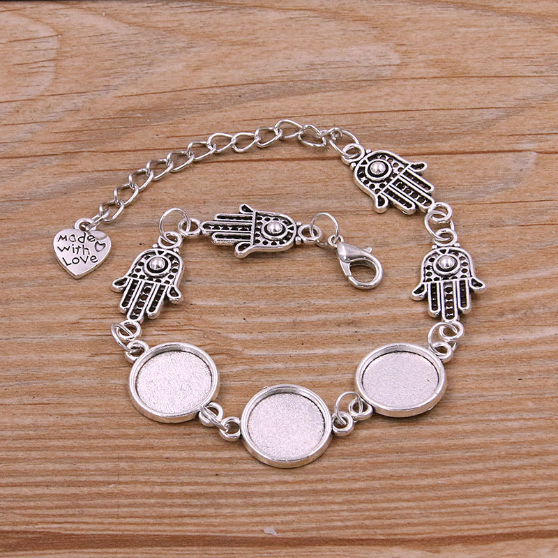 1 Uds., 2 colores, 15 estilos, aleación de Zinc de Metal, pulsera redonda de 12mm, ajuste de cabujón, conector de flor y Luna, accesorios de joyería hechos a mano: Negro