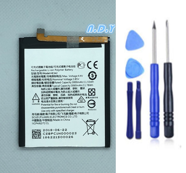 Phone Battery HE342 3060mAh for Nokia X6 6.1 Plus TA-1099 ER342 - Original Replacement Bateria