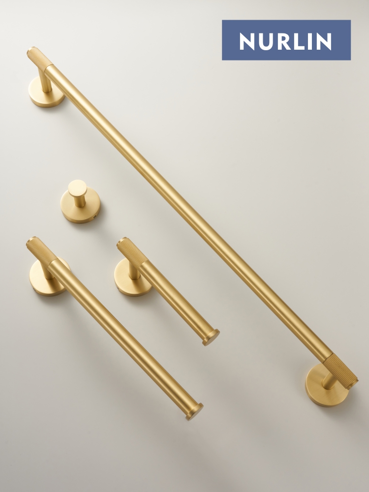 Nurlin Messing Rändelserie Badezimmerzubehör Beschläge Handtuchhalter Schienen Haken Toilettenpapierhalter Schwarzgold
