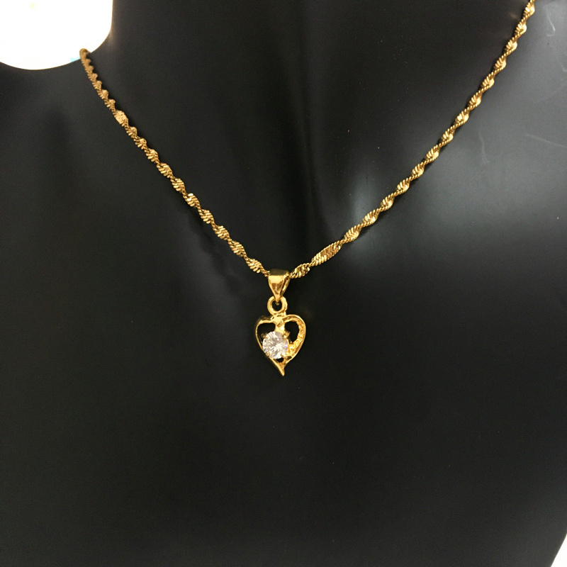 Echte 24k gouden ketting zirkoon hart hanger waterrimpel ketting galvaniseren gouden sieraden huwelijksgeschenken voor vrouwen